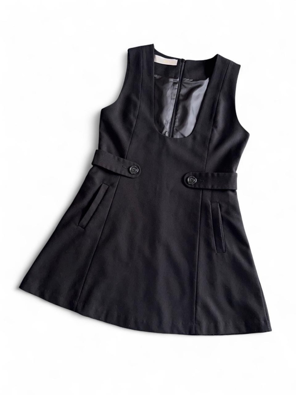 Vintage Y2K Zoa’s Art Black Pinafore Mini Dress Scoop Neck Pocket Jumper Medium